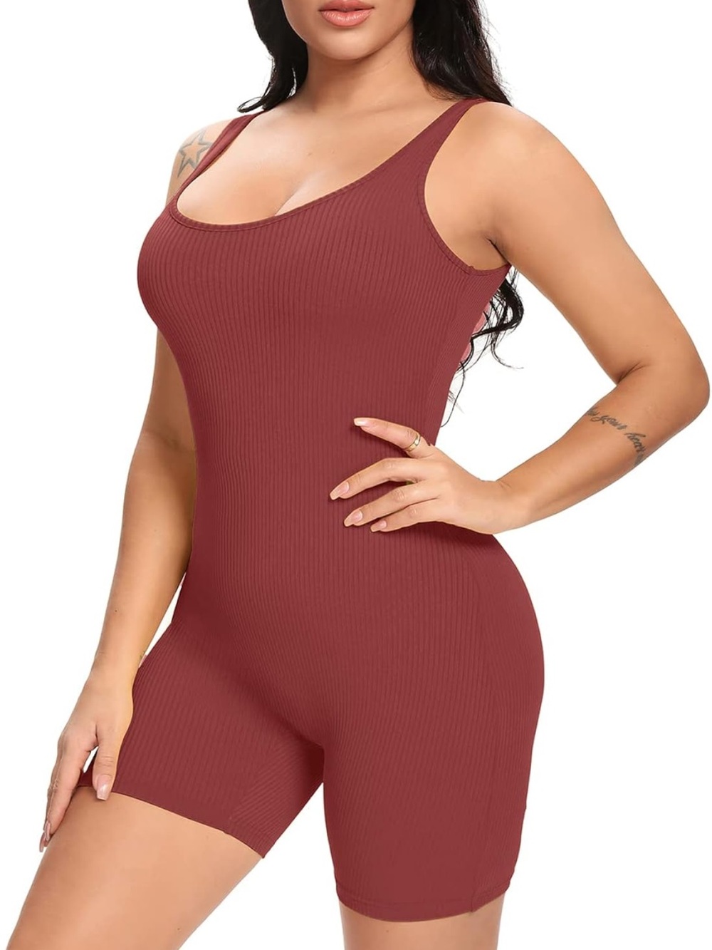 Ribbed Sleeveless Romper in Dusty Plum Red Size Small